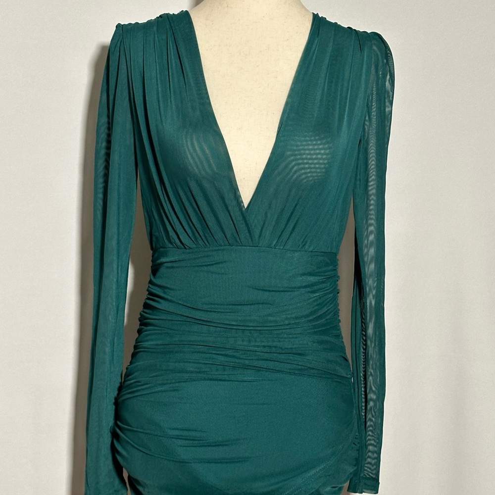 Sheer Teal Long Sleeve Mini Dress